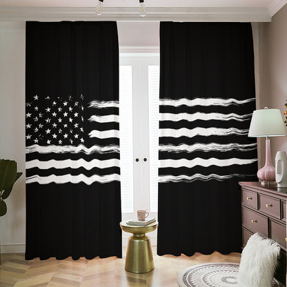 Black And White USA Flag Print Blackout Pencil Pleat Curtains