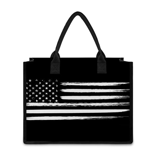 Black And White USA Flag Print Canvas Tote Bag