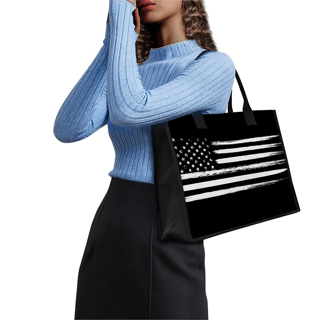 Black And White USA Flag Print Canvas Tote Bag