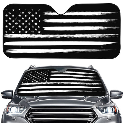 Black And White USA Flag Print Car Windshield Sun Shade