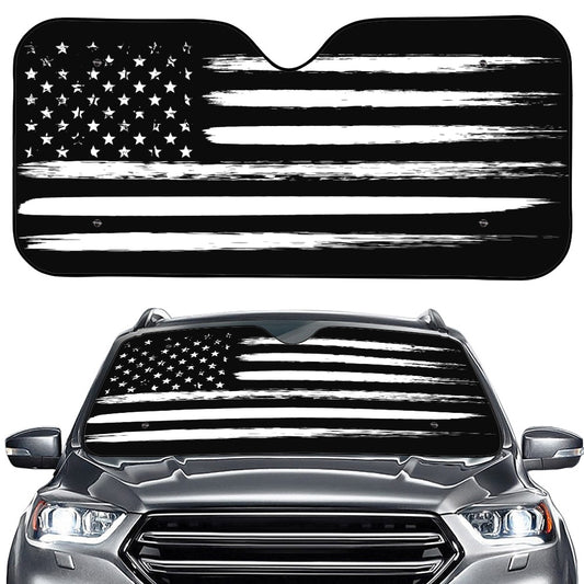 Black And White USA Flag Print Car Windshield Sun Shade