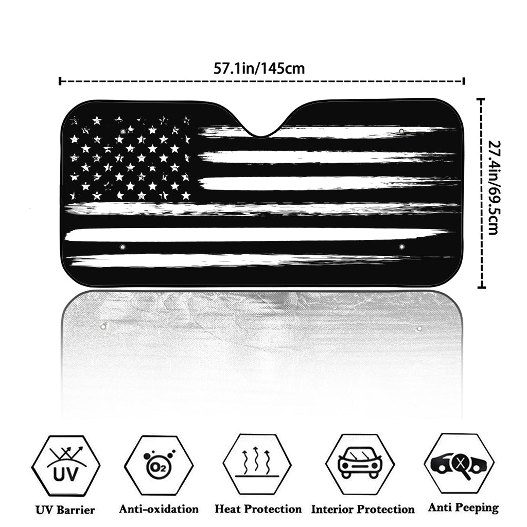 Black And White USA Flag Print Car Windshield Sun Shade