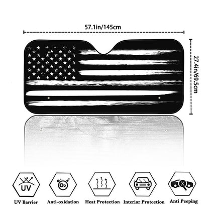 Black And White USA Flag Print Car Windshield Sun Shade