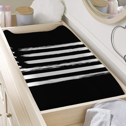 Black And White USA Flag Print Changing Pad Cover