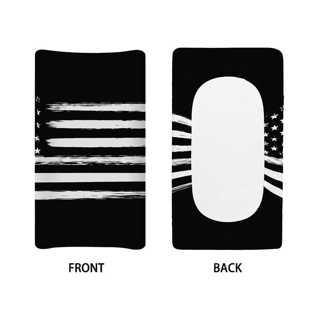 Black And White USA Flag Print Changing Pad Cover