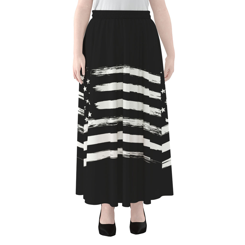 Black And White USA Flag Print Chiffon Maxi Skirt