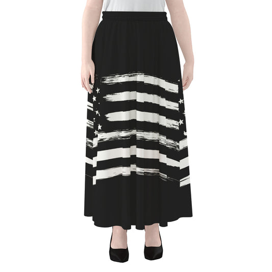 Black And White USA Flag Print Chiffon Maxi Skirt