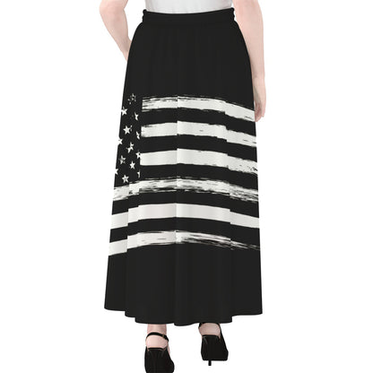 Black And White USA Flag Print Chiffon Maxi Skirt