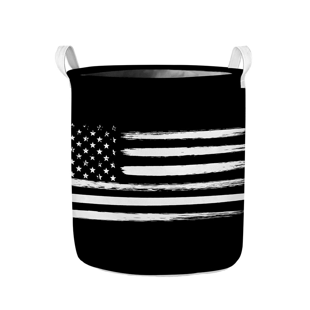 Black And White USA Flag Print Collapsible Laundry Basket