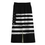 Black And White USA Flag Print Cotton Front Slit Maxi Skirt