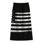 Black And White USA Flag Print Cotton Front Slit Maxi Skirt