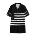 Black And White USA Flag Print Cotton Hawaiian Shirt