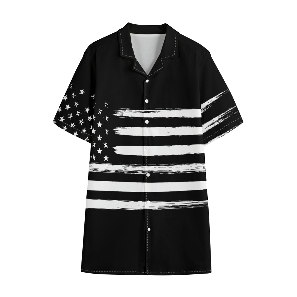 Black And White USA Flag Print Cotton Hawaiian Shirt