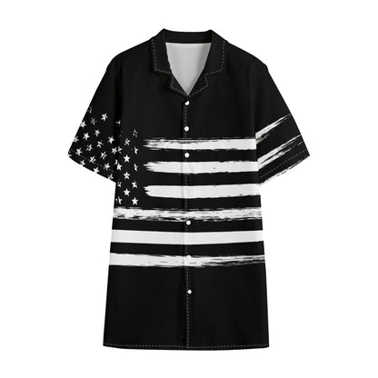 Black And White USA Flag Print Cotton Hawaiian Shirt