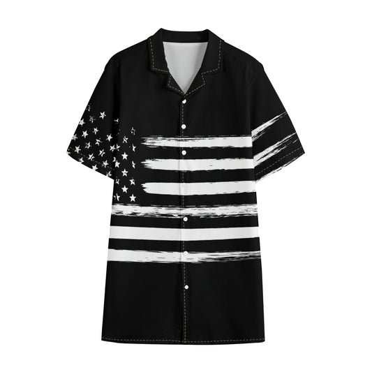 Black And White USA Flag Print Cotton Hawaiian Shirt