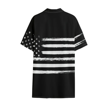 Black And White USA Flag Print Cotton Hawaiian Shirt