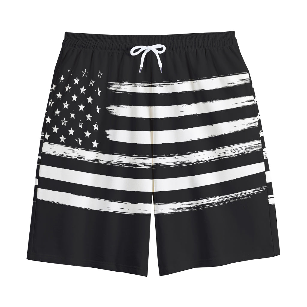 Black And White USA Flag Print Cotton Shorts