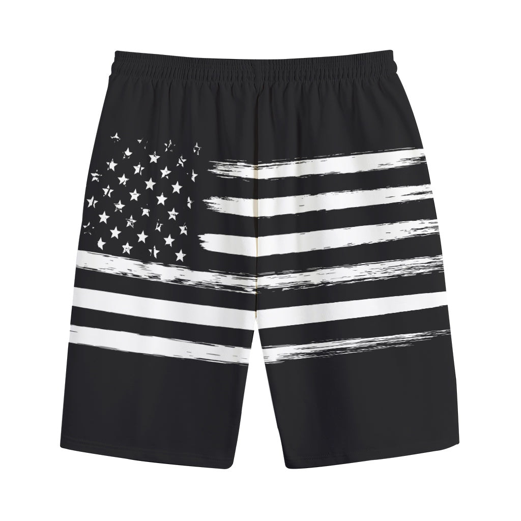 Black And White USA Flag Print Cotton Shorts