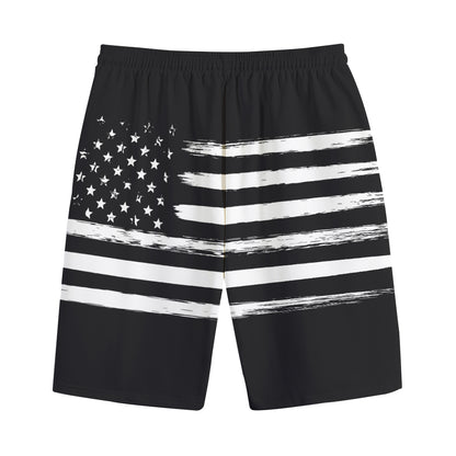 Black And White USA Flag Print Cotton Shorts