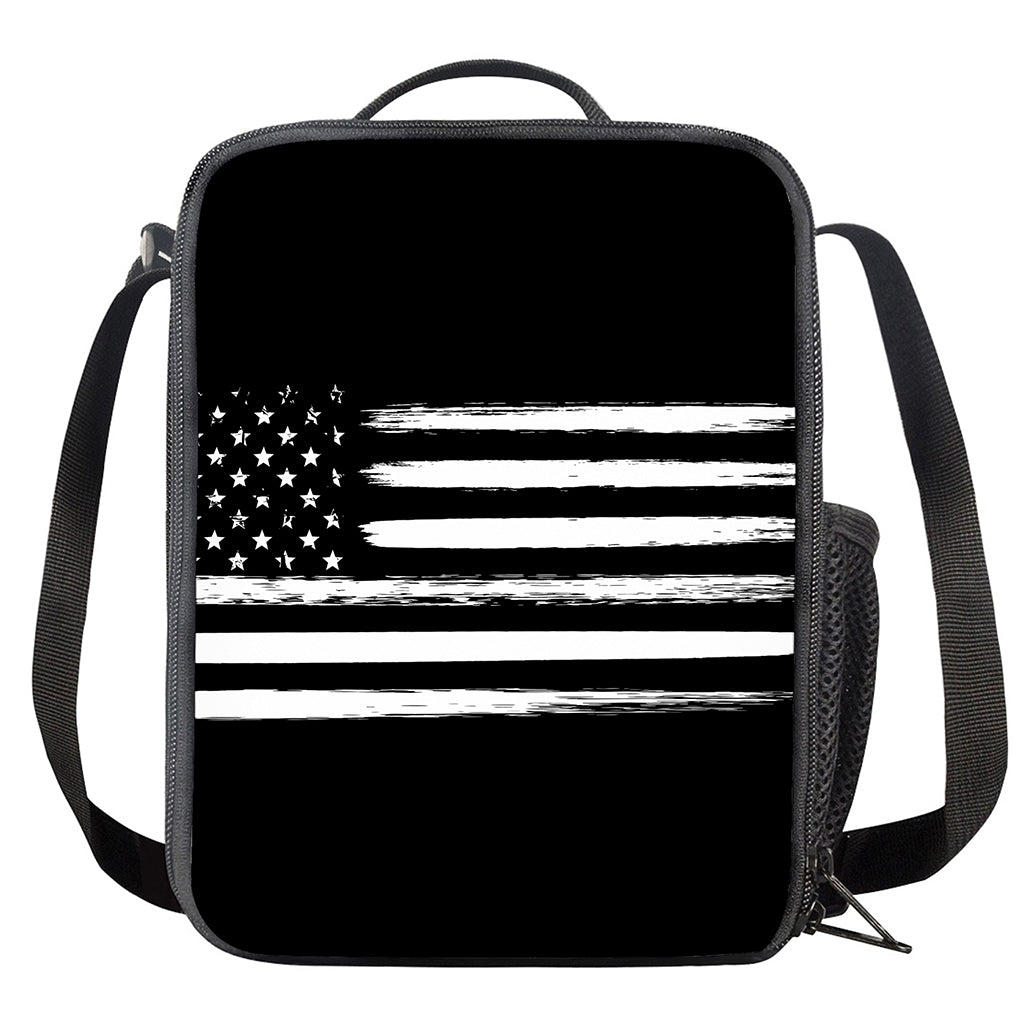 Black And White USA Flag Print Crossbody Lunch Bag