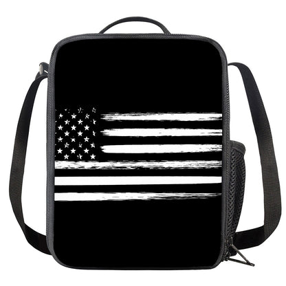 Black And White USA Flag Print Crossbody Lunch Bag
