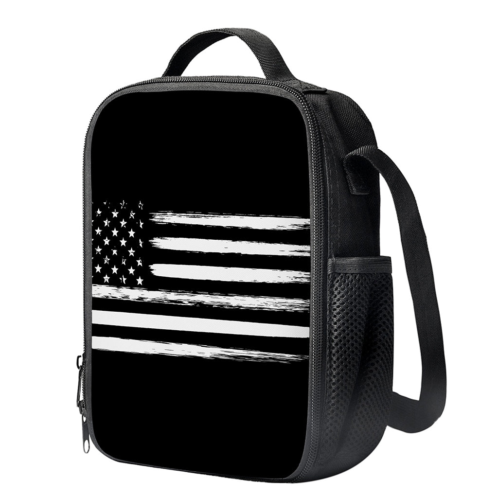 Black And White USA Flag Print Crossbody Lunch Bag