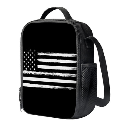 Black And White USA Flag Print Crossbody Lunch Bag