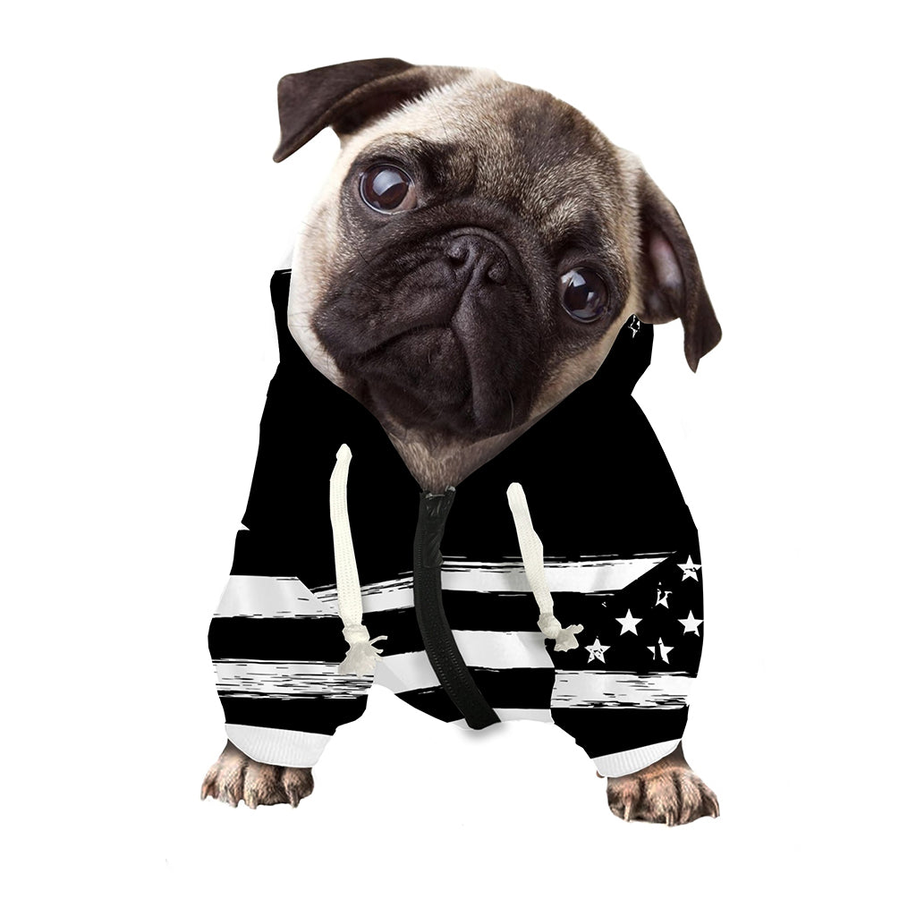 Black And White USA Flag Print Dog Zip Up Hoodie