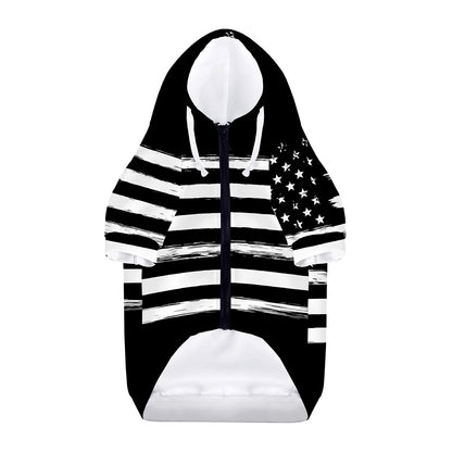 Black And White USA Flag Print Dog Zip Up Hoodie