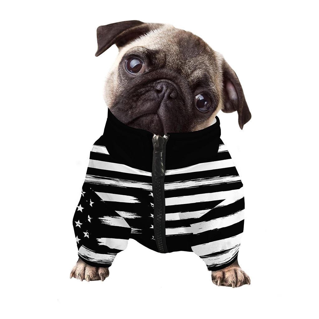 Black And White USA Flag Print Dog Zip Up Jacket