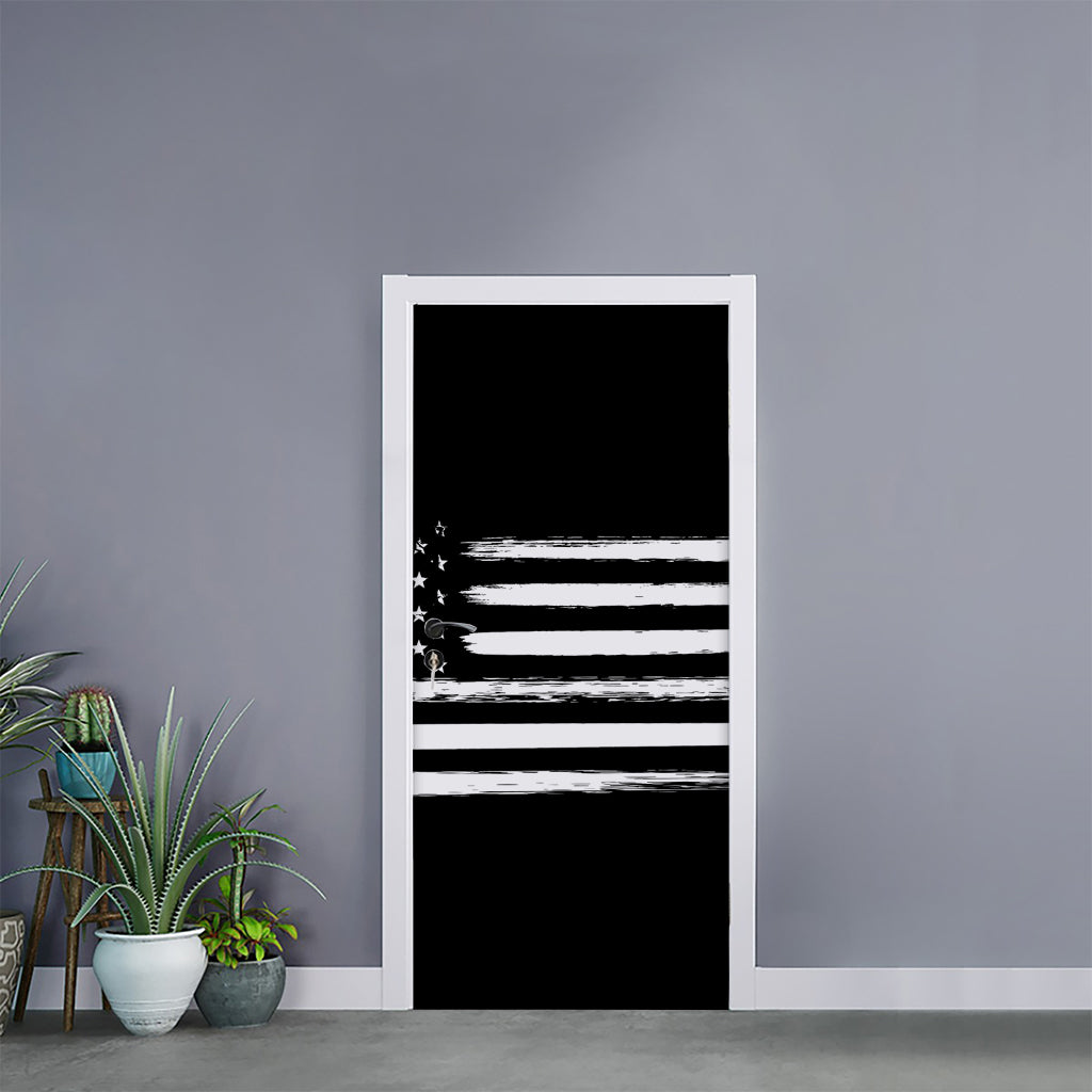 Black And White USA Flag Print Door Sticker