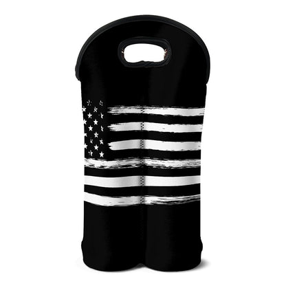 Black And White USA Flag Print Double Neoprene Wine Tote