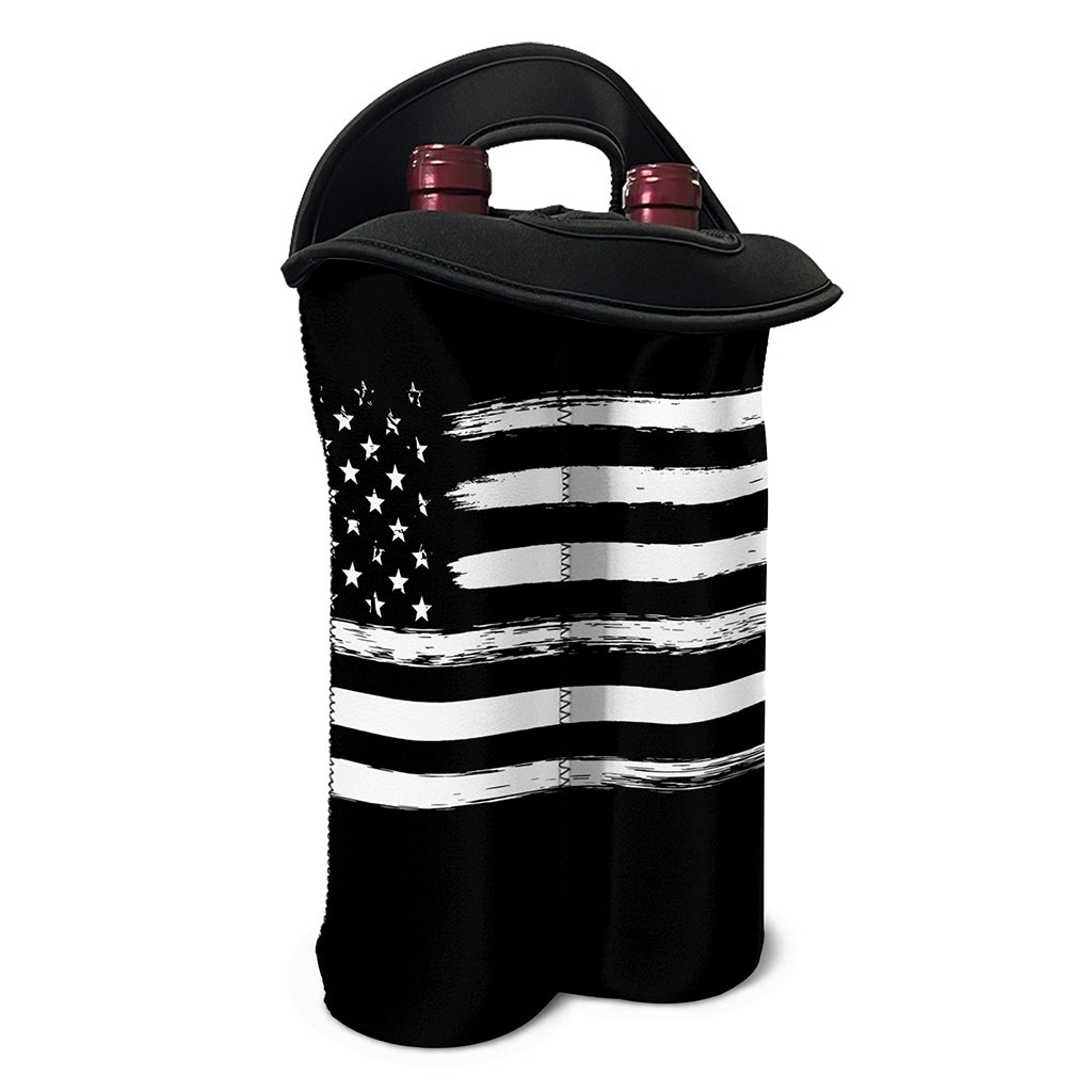 Black And White USA Flag Print Double Neoprene Wine Tote