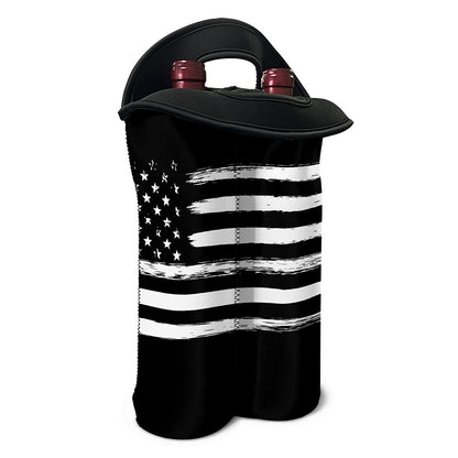 Black And White USA Flag Print Double Neoprene Wine Tote