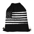 Black And White USA Flag Print Drawstring Bag