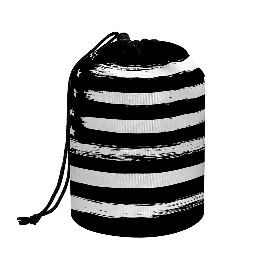 Black And White USA Flag Print Drawstring Makeup Bag