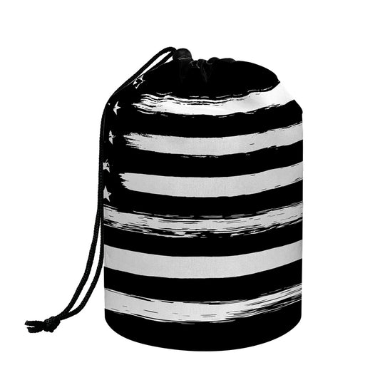 Black And White USA Flag Print Drawstring Makeup Bag