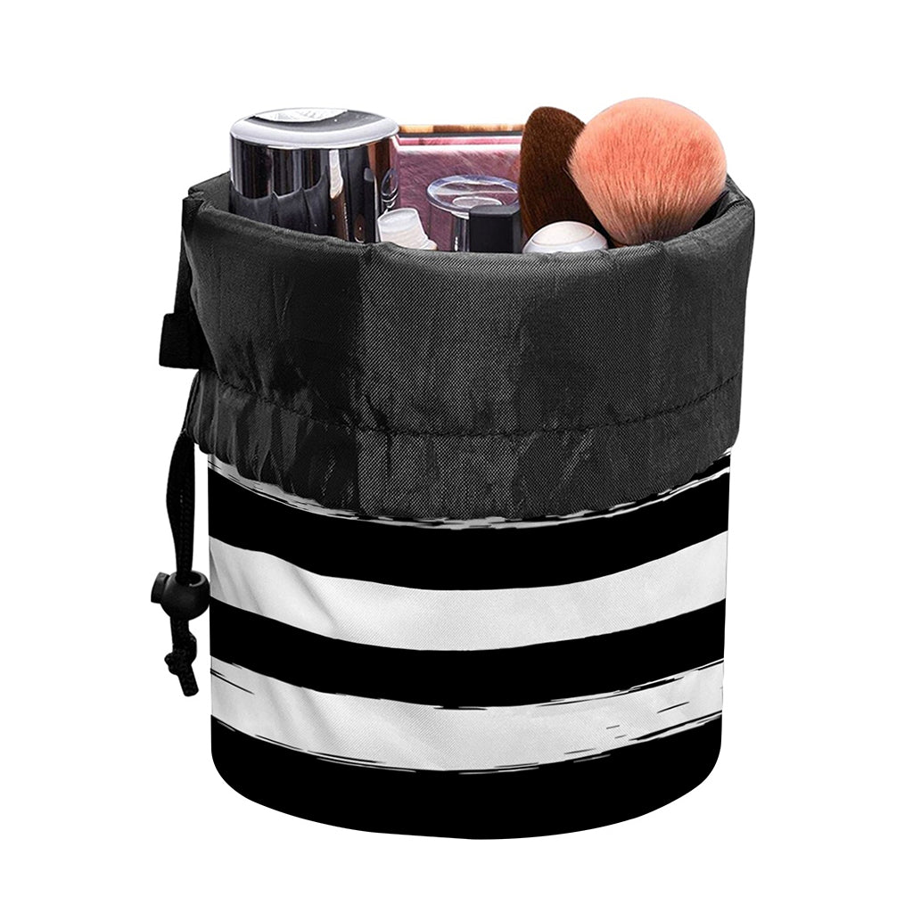 Black And White USA Flag Print Drawstring Makeup Bag