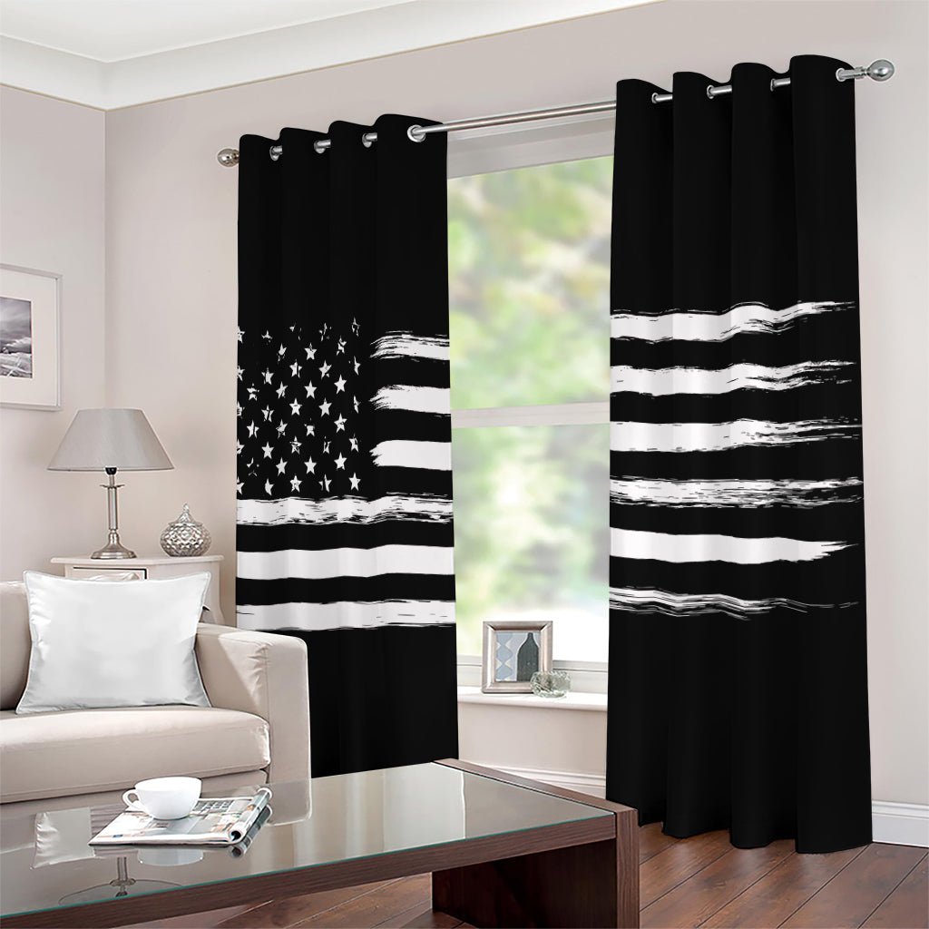Black And White USA Flag Print Extra Wide Grommet Curtains