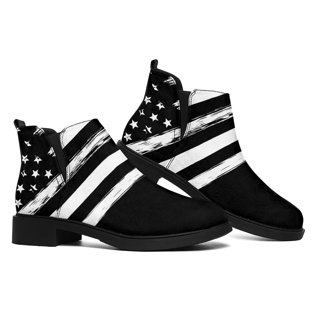 Black And White USA Flag Print Flat Ankle Boots