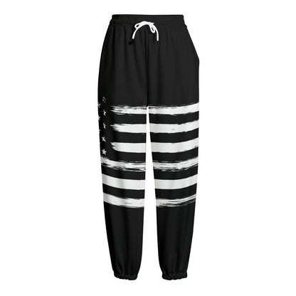 Black And White USA Flag Print Fleece Lined Knit Pants