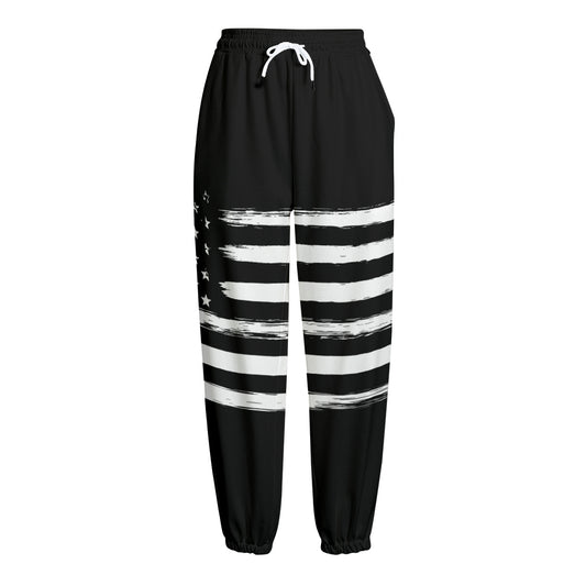 Black And White USA Flag Print Fleece Lined Knit Pants