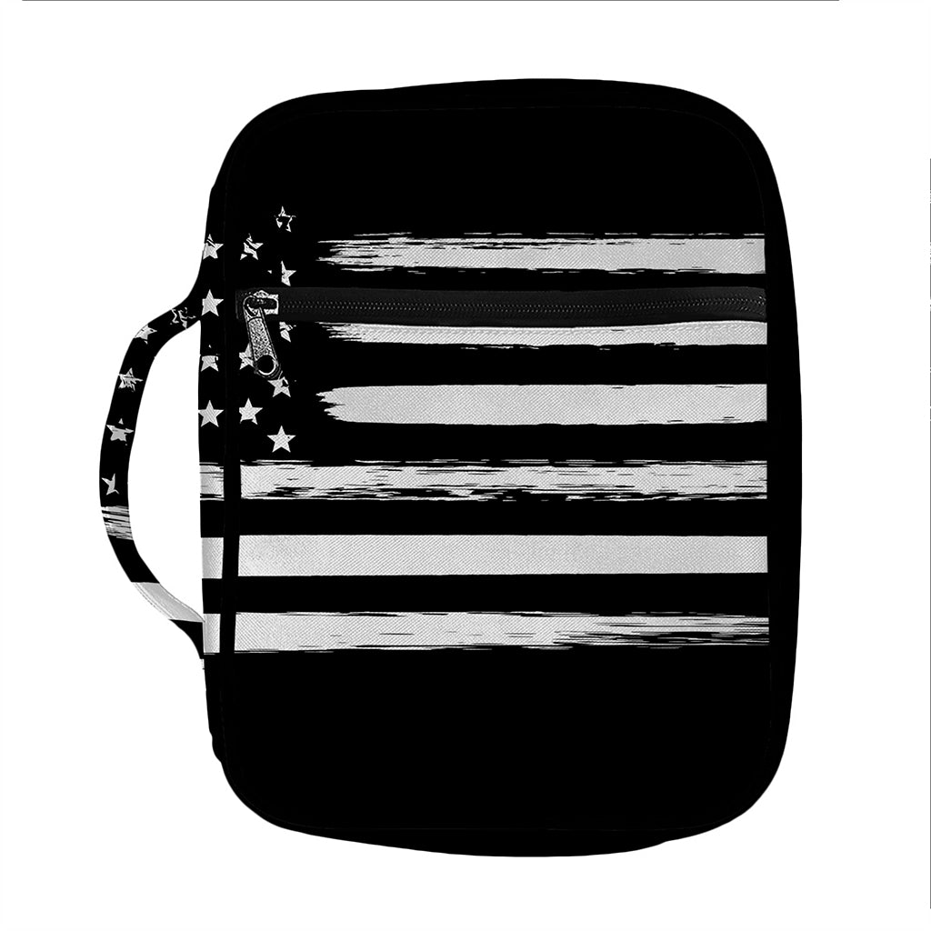 Black And White USA Flag Print Front Pocket Bible Bag