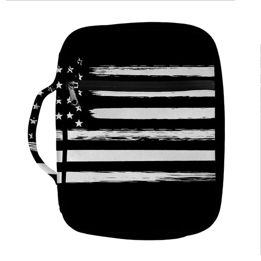 Black And White USA Flag Print Front Pocket Bible Bag