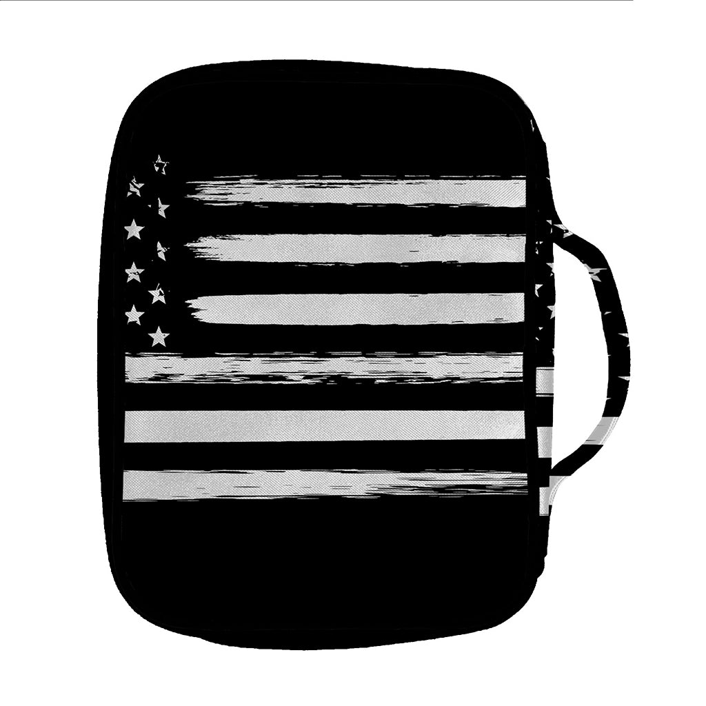 Black And White USA Flag Print Front Pocket Bible Bag