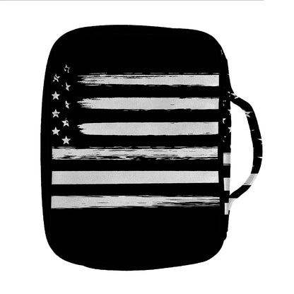 Black And White USA Flag Print Front Pocket Bible Bag