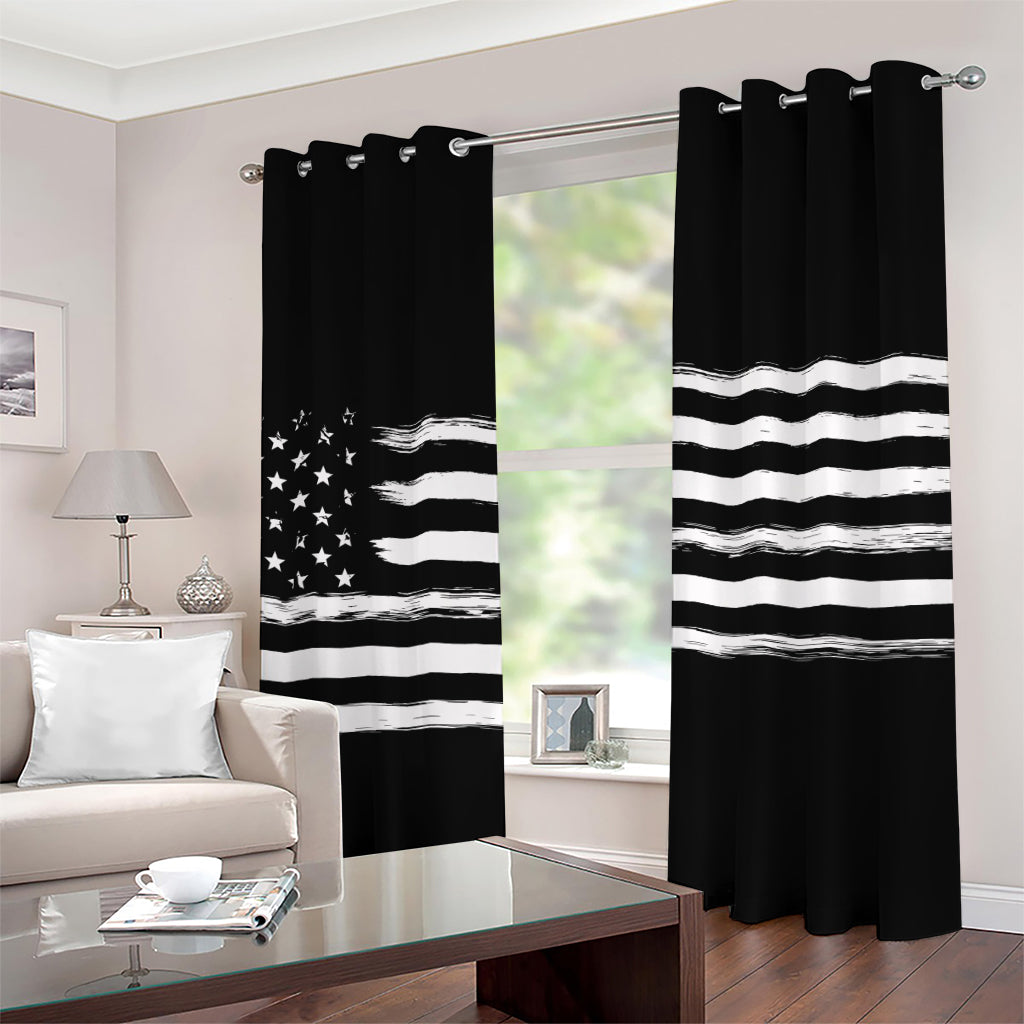 Black And White USA Flag Print Grommet Curtains