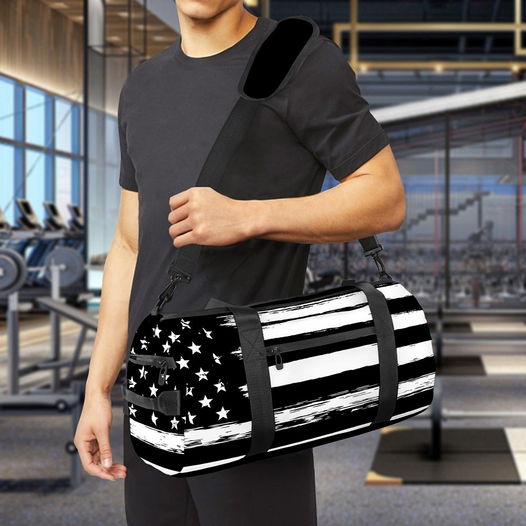 Black And White USA Flag Print Gym Bag