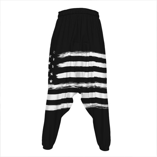 Black And White USA Flag Print Hammer Pants
