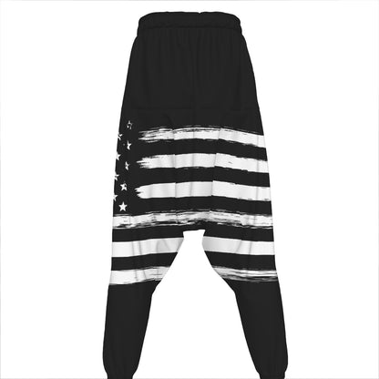 Black And White USA Flag Print Hammer Pants